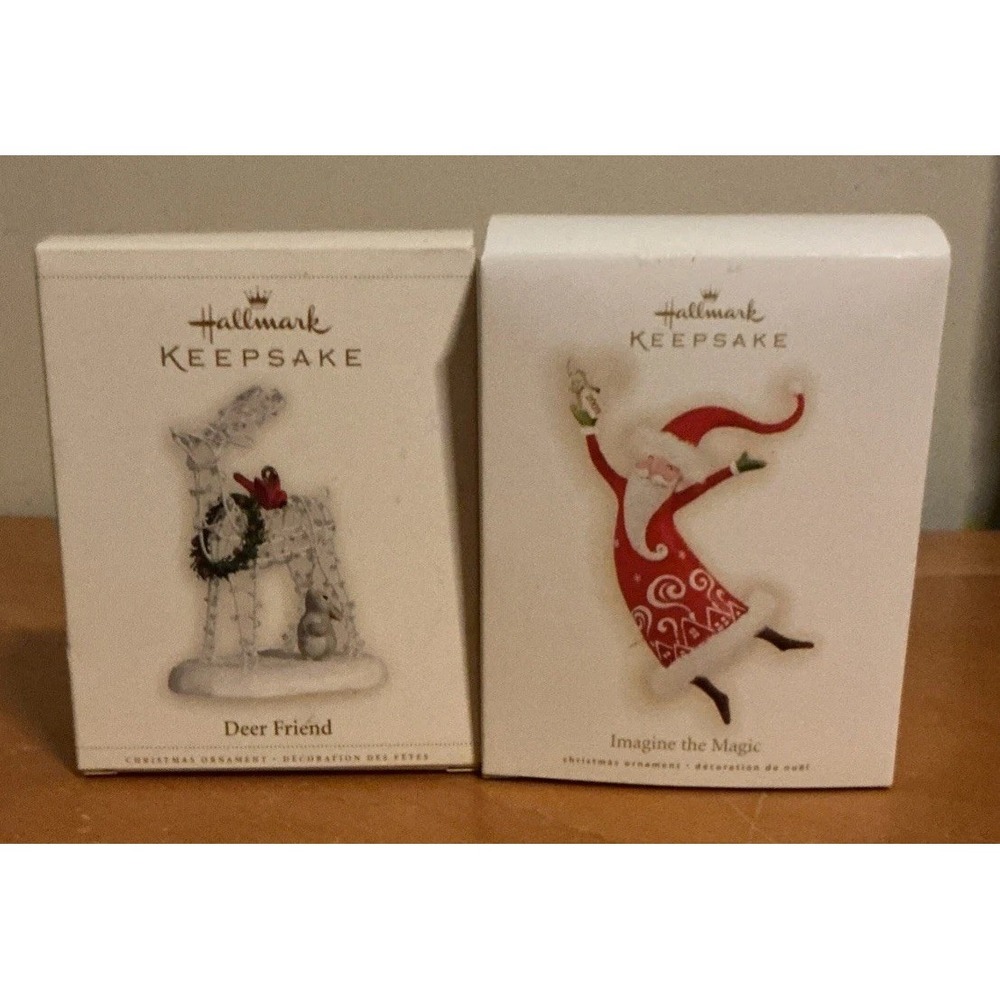 Set Of 2 Hallmark Keepsake Christmas Ornaments,‎ Deer Friend & Imagine The Magic